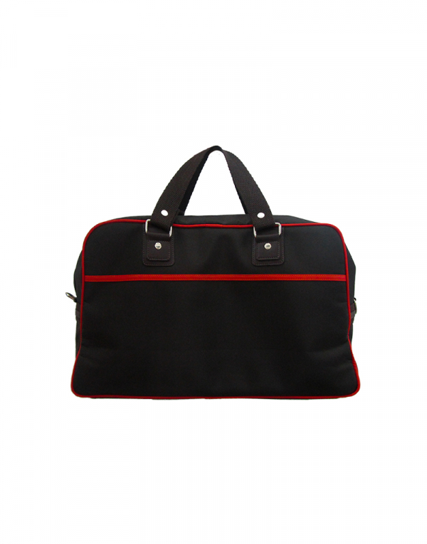 Mala para viagem curta ou ate paar academia produzida em poliester 600 preto e detalhes em poliester 600 vermelho