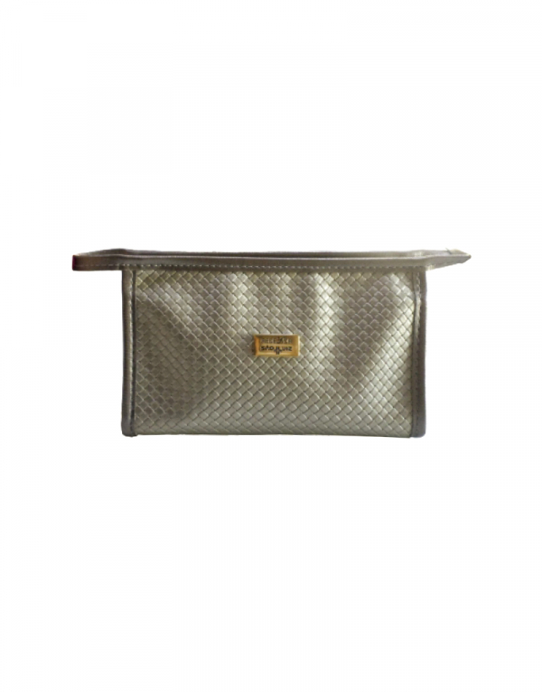 Necessaire praia material sintético dourado e detalhe liso dourado