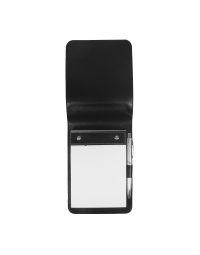Porta Bloco BXT produzido em sintético preto acompanha caneta e bloco foto aberta