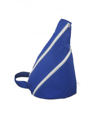 Mochila poliester 400 amassado Azul royal com detalhes branco alça diagonal