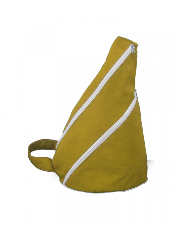 Mochila poliester 400 amassado amarelo com detalhes branco alça diagonal