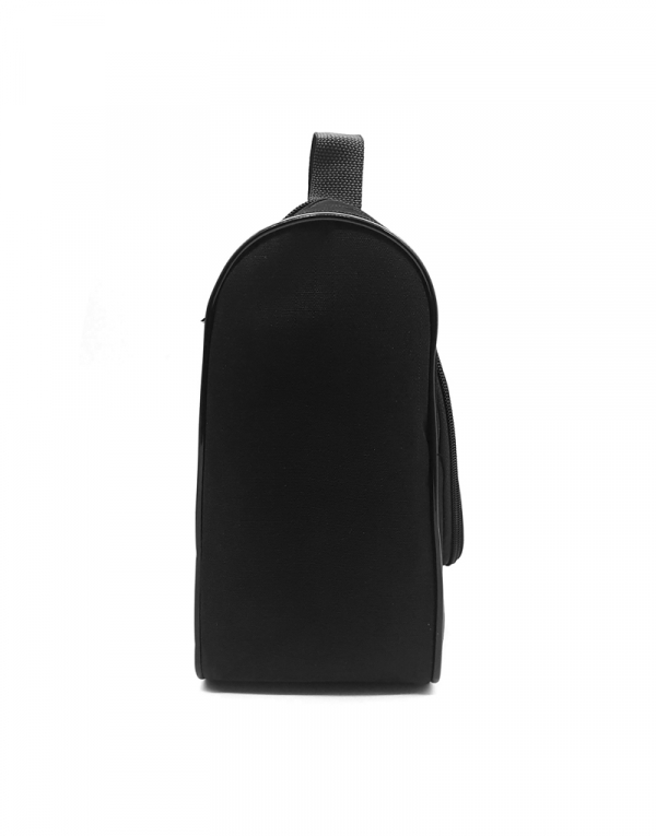 Necessaire bau foto lateral em poliester 600 preto com detalhes em sintetico preto com alça de mao