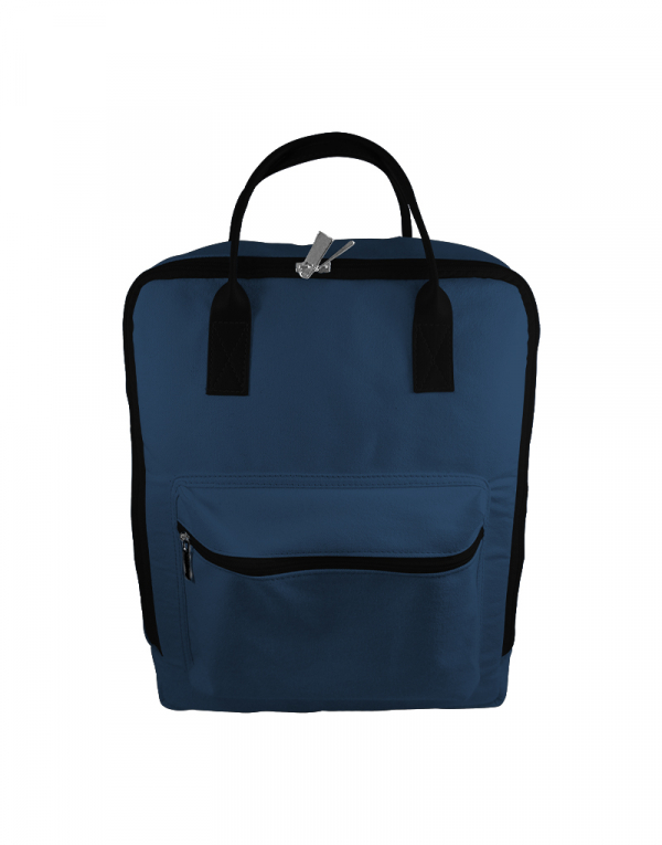 Mochila bolsa em poliester 600 azul com detalhes em sintetico preto possui bolso externo