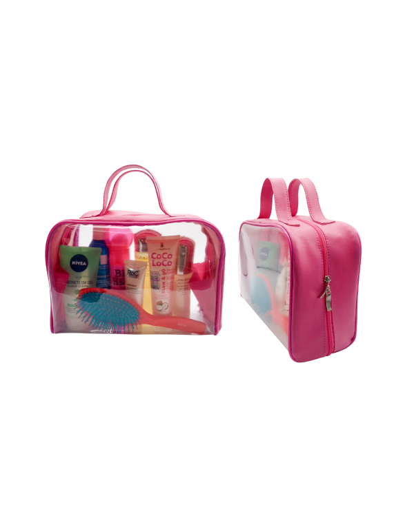 Necessaire Mari em cristal transparente e sintético pink