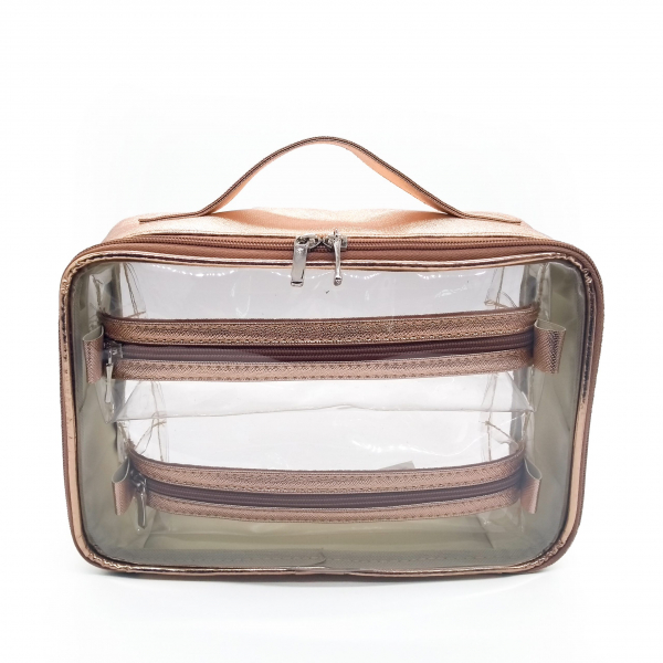 necessaire angra em cristal transparente acompanha dois estojos transparentes detalhes em sintetico rosee
