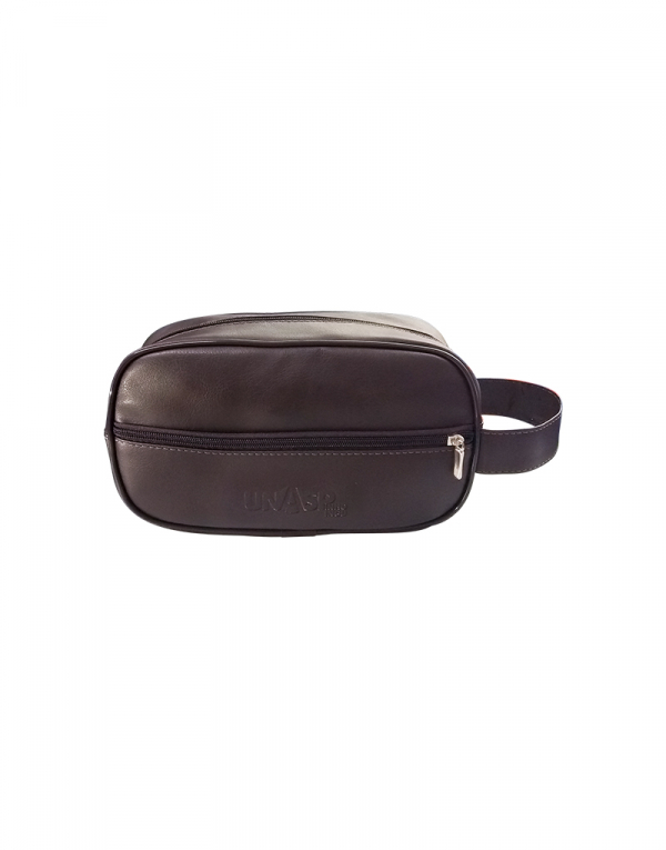 Necessaire cn com bolso frontal sintético marrom