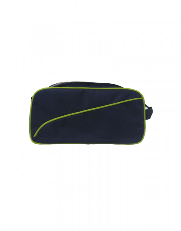 Porta tenis pode ser usado como bolsa de academia material poliester 600 preto com detalhes em poliester 600 verde limao foto lateral
