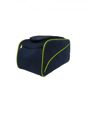 Porta tenis pode ser usado como bolsa de academia material poliester 600 preto com detalhes em poliester 600 verde limao foto frontal