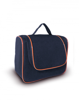 Térmica JL possui a modelagem formato baú produzida em poliester 600 azul marinho e vivo como detalhe na cor laranja amntém os alimentos na temperatura