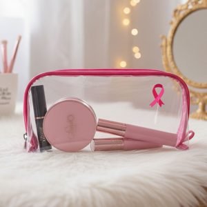 Necessaire Fachini personalizada transparente com maquiagem dentro